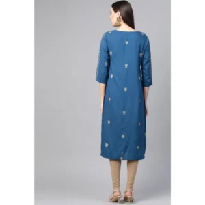 Alternative view of Women's Casual 3/4 th Sleeve Floral Printed Rayon Kurti (Blue)