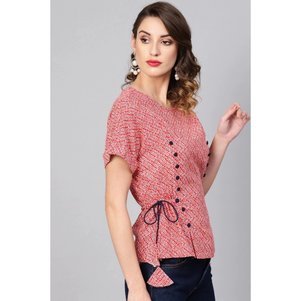 Women's Casual Short Sleeve Geometric Rayon Top (Red) - Image 5