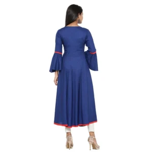 Alternative view of Women's Casual Bell Sleeves Embroidery Rayon Kurti (Blue)