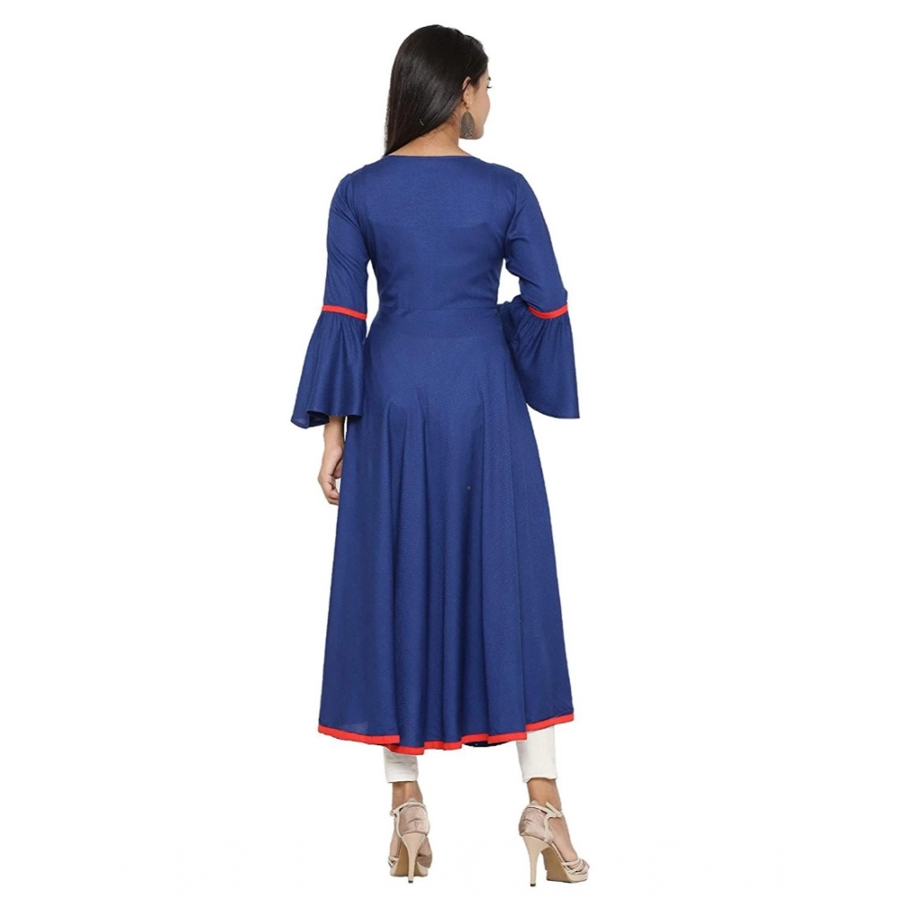 Women's Casual Bell Sleeves Embroidery Rayon Kurti (Blue) - Image 2