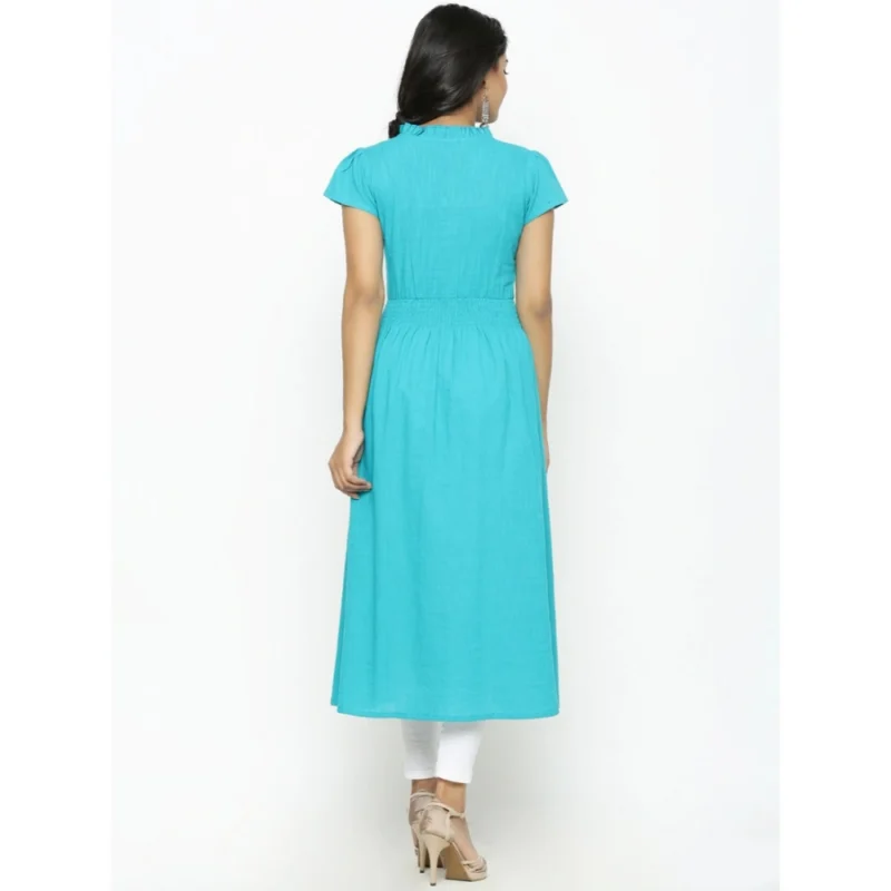 Alternative view of Women's Casual Short Sleeve Embroidery Cotton Slub Kurti (Torque Green)