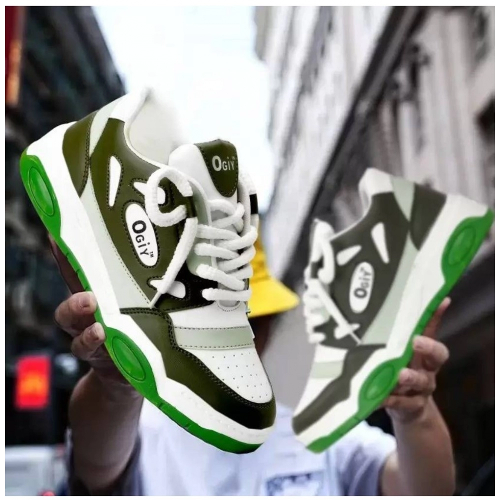 Men's Solid Synthetic Casual Shoes (Green) - Image 3