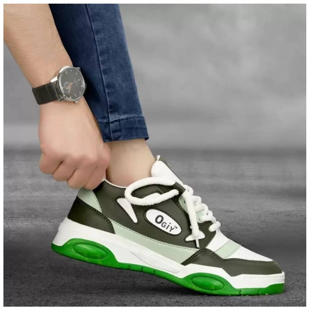 Men's Solid Synthetic Casual Shoes (Green) - Image 2