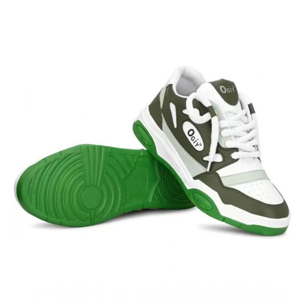 Men's Solid Synthetic Casual Shoes (Green) - Image 5