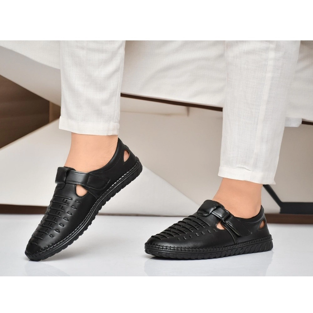 Men's Faux Leather Sandal (Black) - Image 2