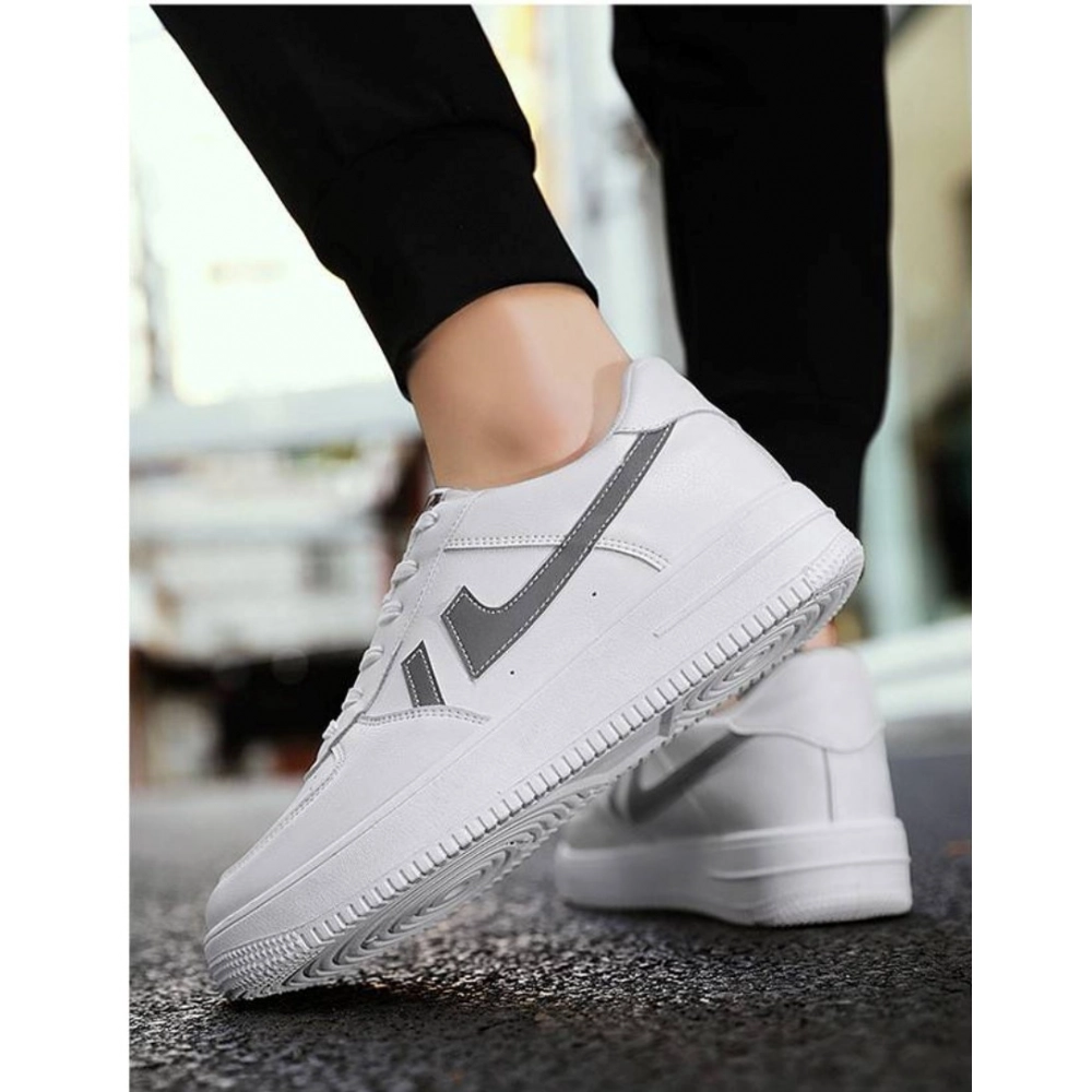 Men's Casual Synthetic Solid Lace-Up Shoes (White) - Image 4