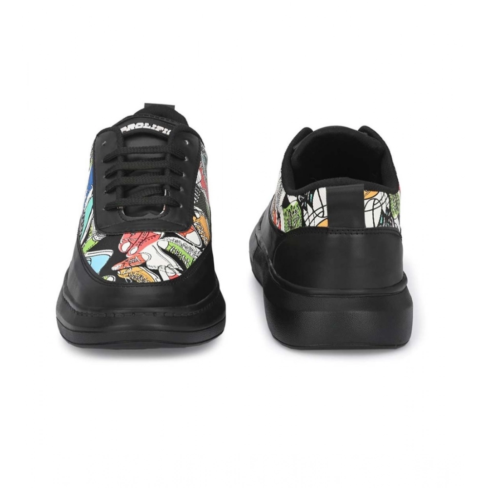 Men's Casual Synthetic Printed Lace-Up Shoes (Black) - Image 2