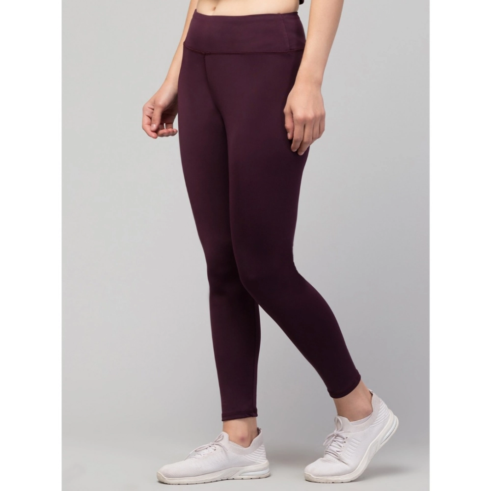 Women's Polyester Solid Ankle Length High-Rise Tights (Purple) - Image 2