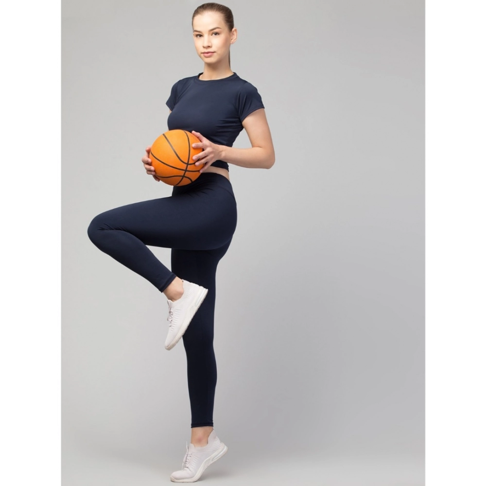 Women's Polyester Solid Ankle Length High-Rise Tights (Navy) - Image 2