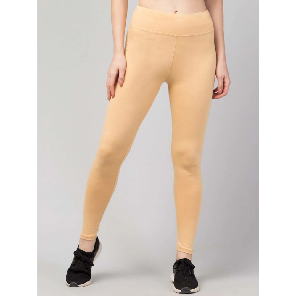 Women's Polyester Solid Ankle Length High-Rise Tights (Beige) - Image 5