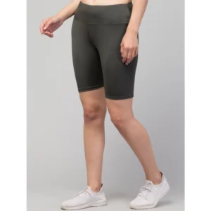 Alternative view of Women's Polyester Solid Above Knee High-Rise Shorts (Green)