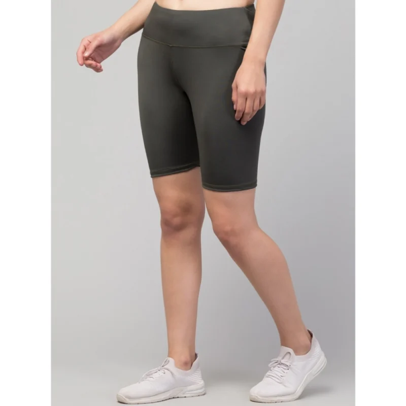 Alternative view of Women's Polyester Solid Above Knee High-Rise Shorts (Green)