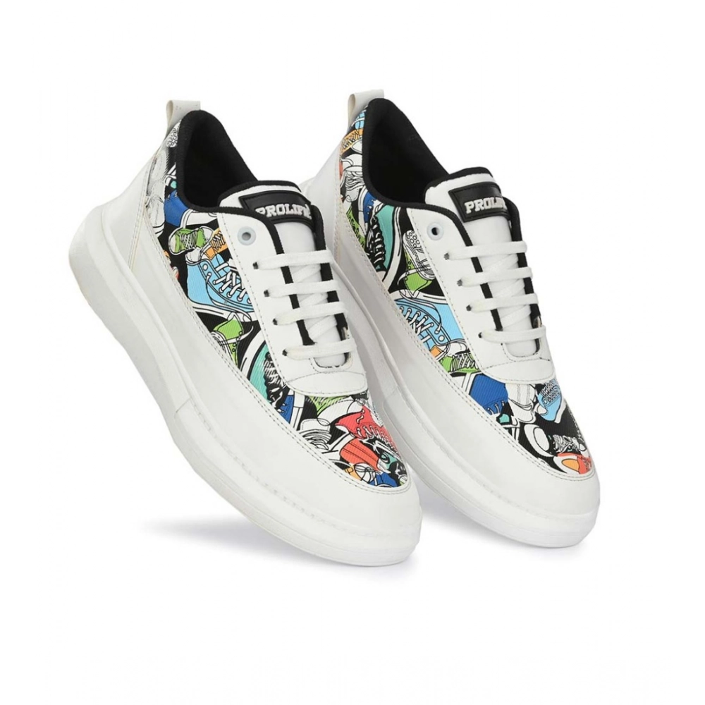 Men's Casual Synthetic Printed Lace-Up Shoes (White) - Image 4