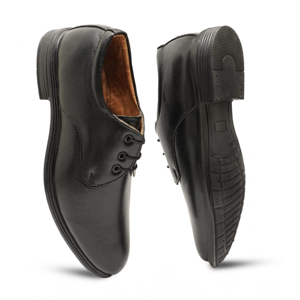 Men's Casual Faux Leather Solid Lace-Up Formal Shoes (Black) - Image 4