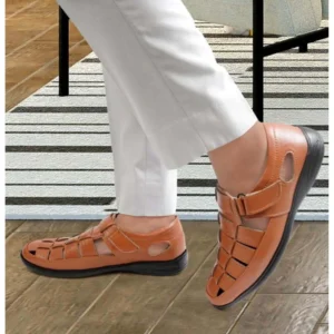 Alternative view of Men's Casual Faux Leather Solid Velcro Sandal (Tan)