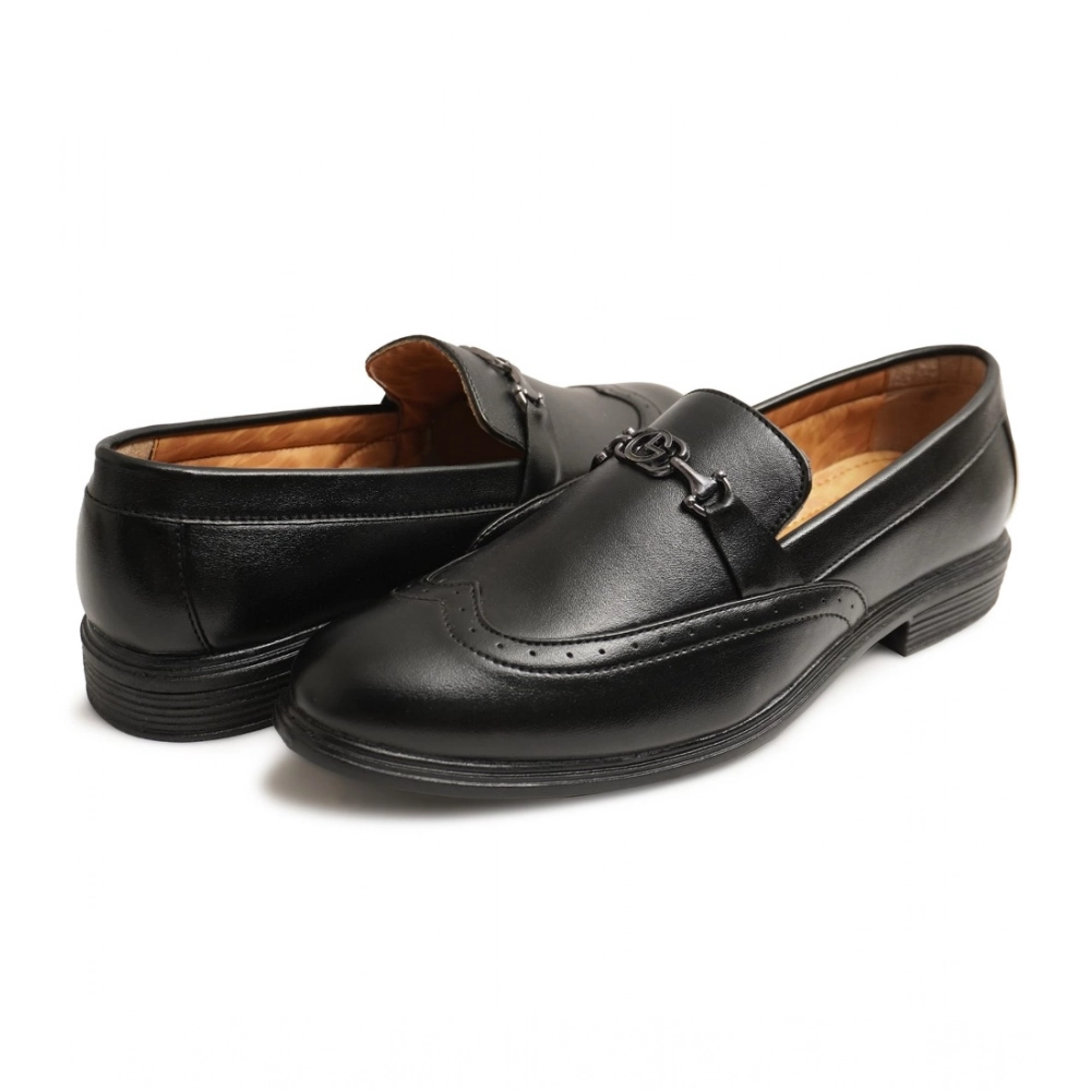 Men's Casual Faux Leather Solid Slip-on Formal Shoes (Black) - Image 4