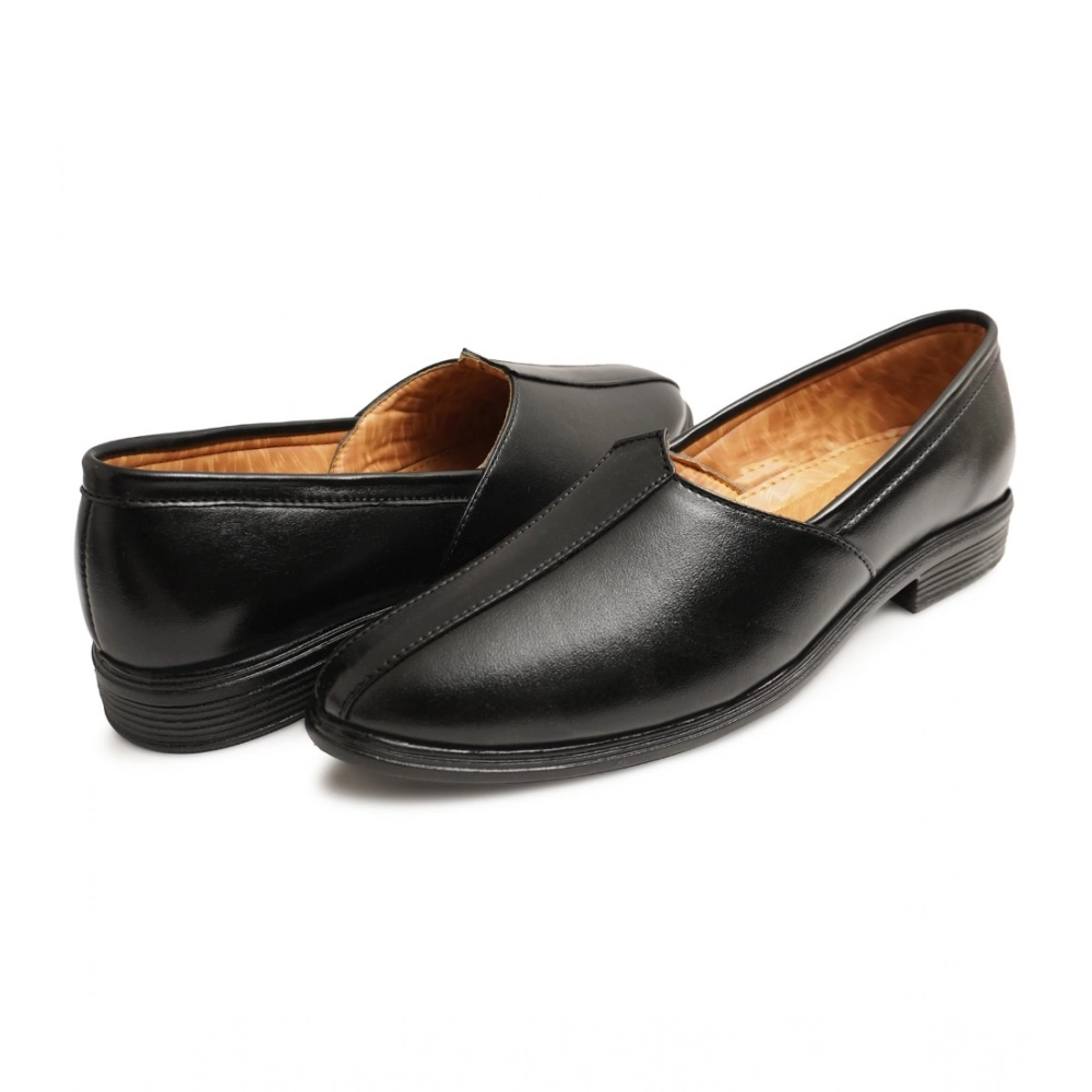 Men's Casual Faux Leather Solid Slip-on Formal Shoes (Black) - Image 4