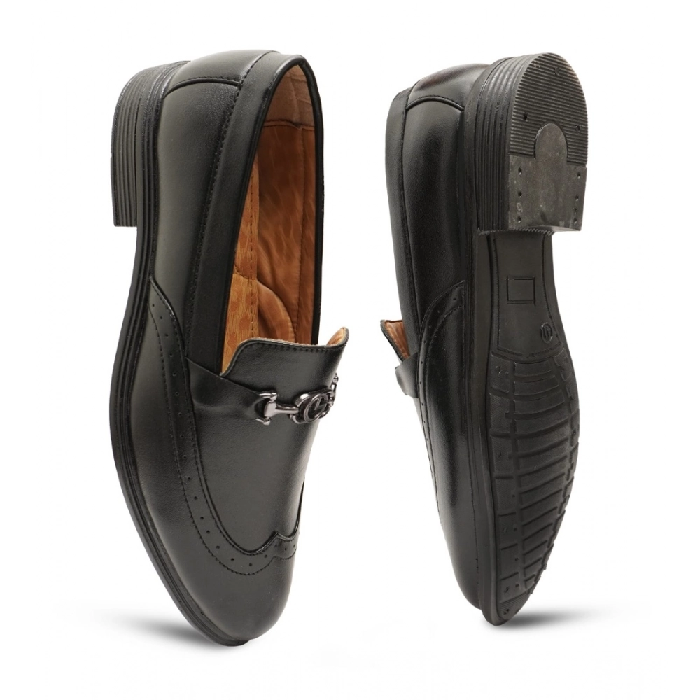 Men's Casual Faux Leather Solid Slip-on Formal Shoes (Black) - Image 2