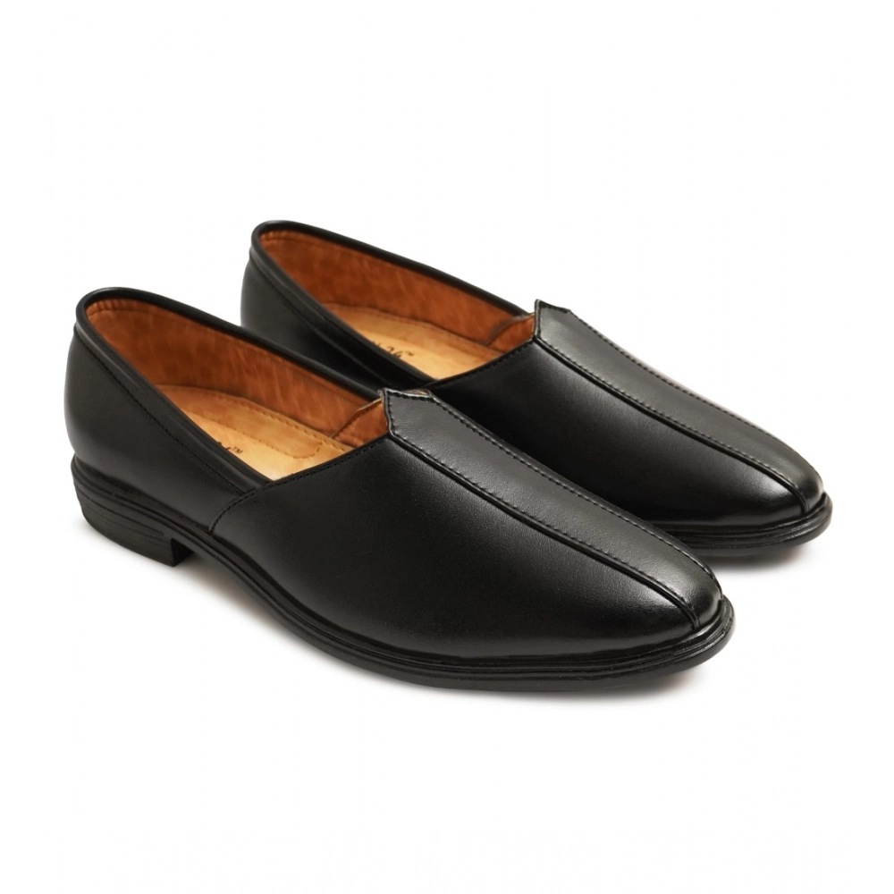 Men's Casual Faux Leather Solid Slip-on Formal Shoes (Black) - Image 5