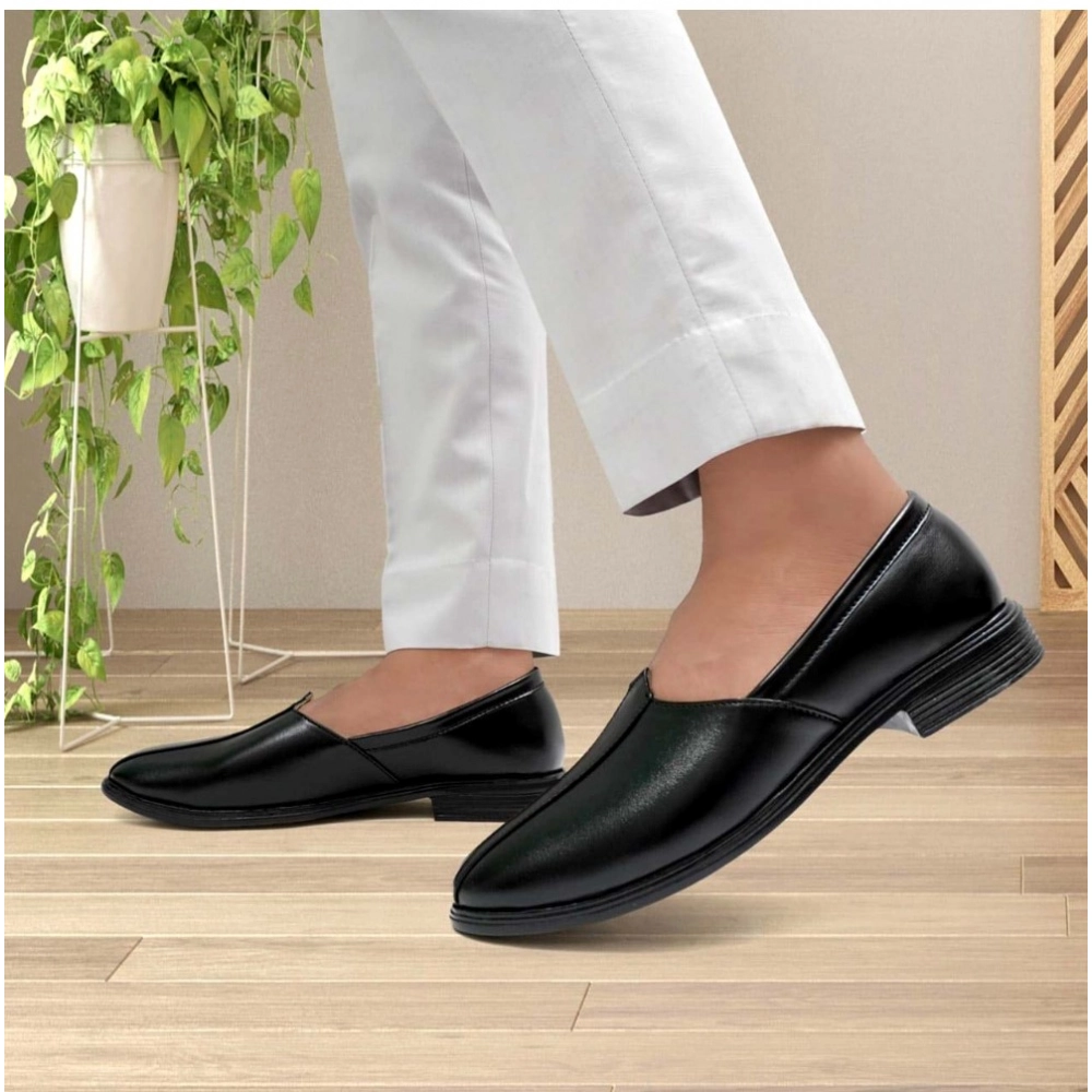Men's Casual Faux Leather Solid Slip-on Formal Shoes (Black) - Image 2