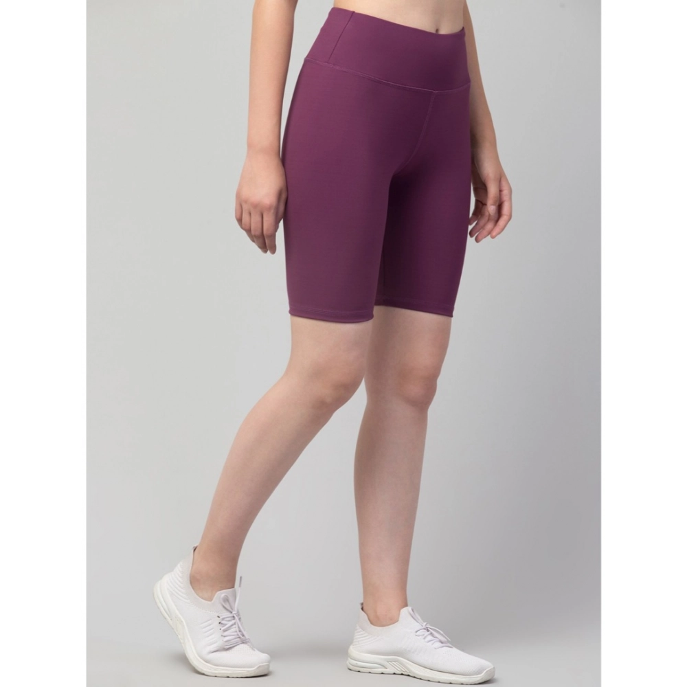 Women's Polyester Solid Above Knee High-Rise Shorts (Purple) - Image 2