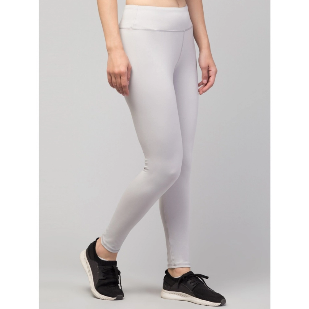 Women's Polyester Solid Ankle Length High-Rise Tights (Light Grey) - Image 3
