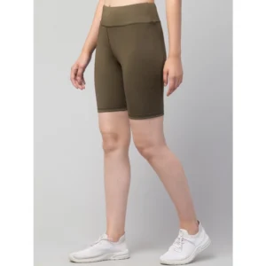 Alternative view of Women's Polyester Solid Above Knee High-Rise Shorts (Olive)