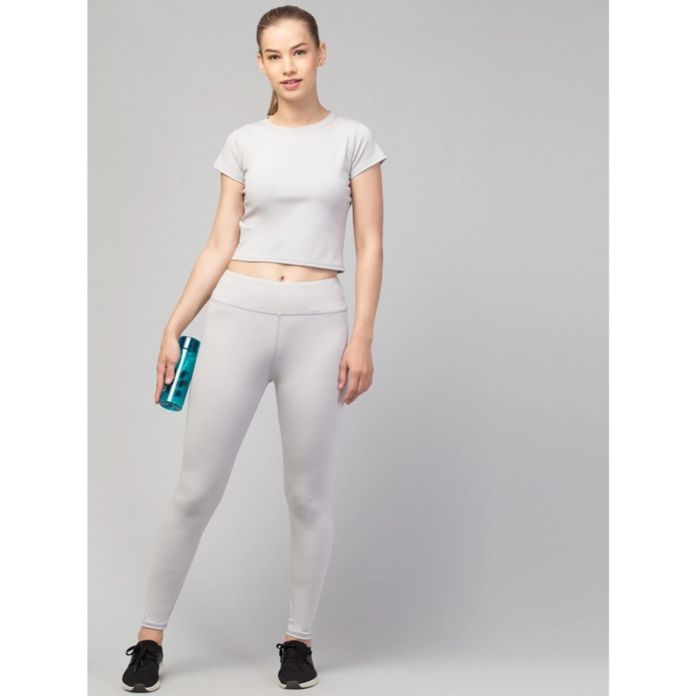 Women's Polyester Solid Ankle Length High-Rise Tights (Light Grey) - Image 5