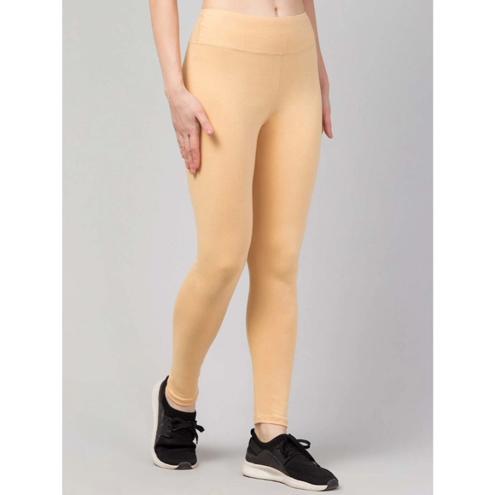 Women's Polyester Solid Ankle Length High-Rise Tights (Beige) - Image 3