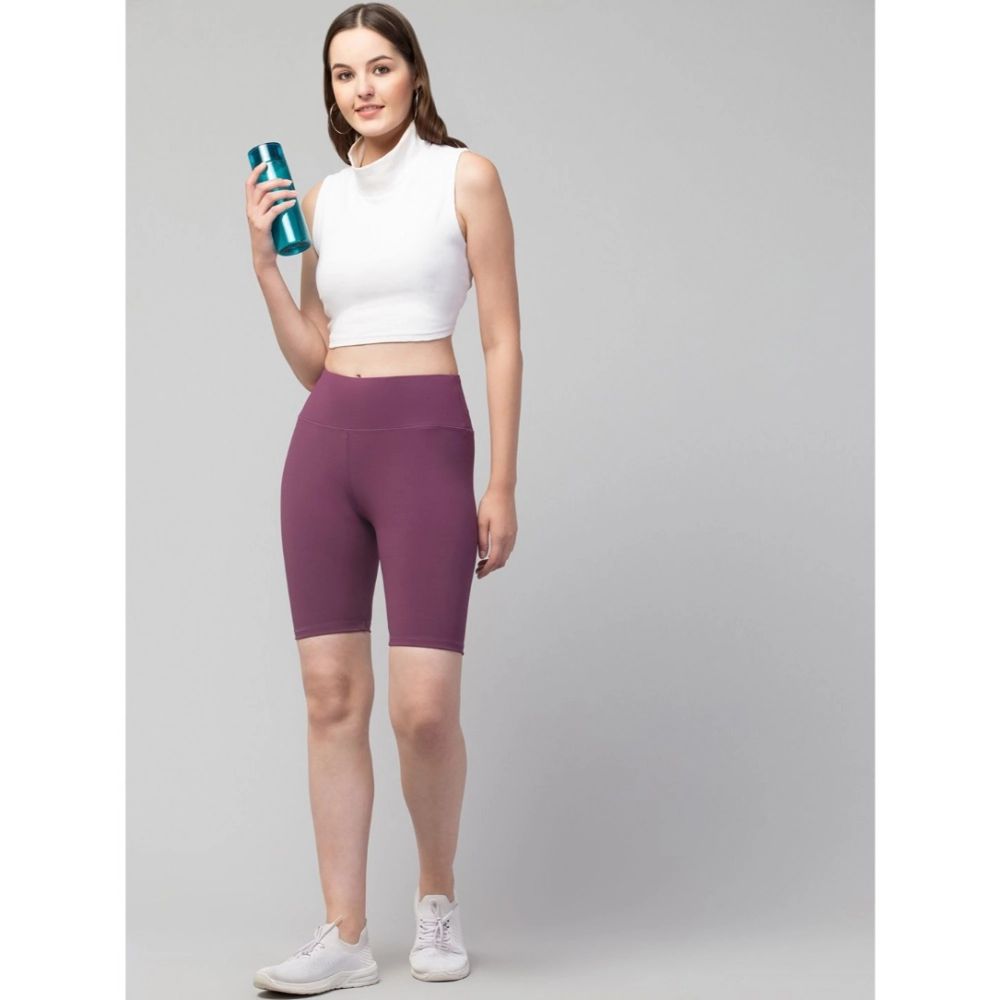 Women's Polyester Solid Above Knee High-Rise Shorts (Purple) - Image 3