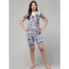 Women's Polyester Spandex Printed Above Knee Slip On Round Neck Swimsuit Set (Grey)
