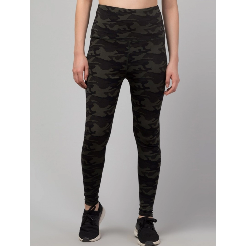 Women's Polyester Spandex Solid Ankle Length High Rise Slip On Tights (Black)