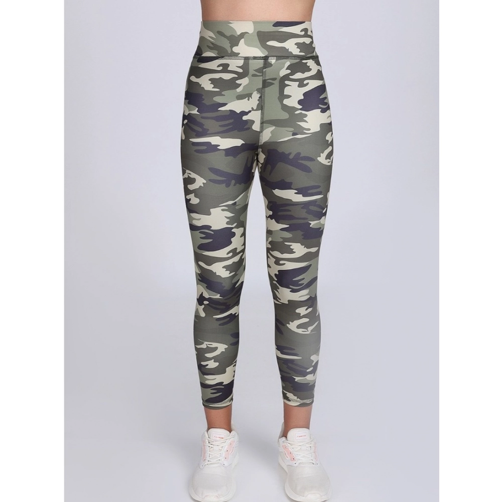 Women's Polyester Spandex Printed Ankle Length High Rise Slip On Tights (Grey) - Image 3