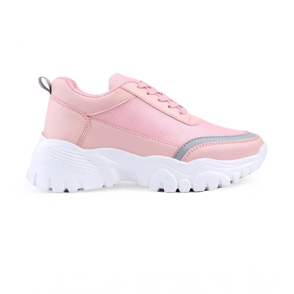 Women's Casual Mesh Printed Lace-Ups Shoes (Pink) - Image 3