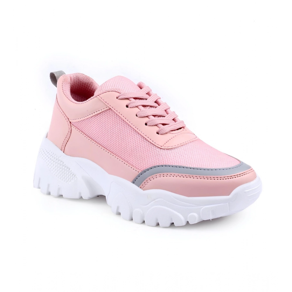 Women's Casual Mesh Printed Lace-Ups Shoes (Pink) - Image 5
