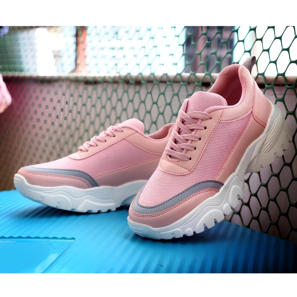 Women's Casual Mesh Printed Lace-Ups Shoes (Pink) - Image 4