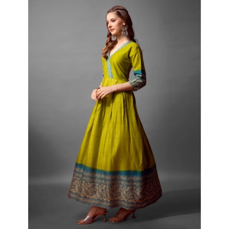 Alternative view of Women's Cotton Blend Printed Anarkali Gown (Green)