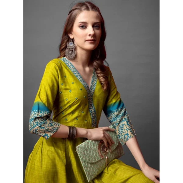 Women's Cotton Blend Printed Anarkali Gown (Green) - Image 3
