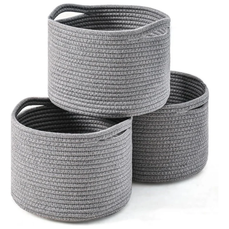 Cotton 9x7 Inch Pack of 3 Storage Basket For Clothes (Gray)