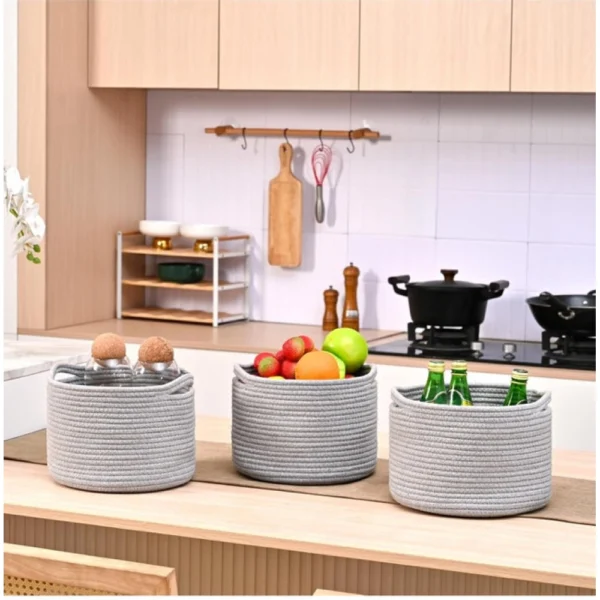 Cotton 9x7 Inch Pack of 3 Storage Basket For Clothes (Gray) - Image 4