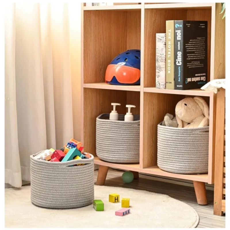 Alternative view of Cotton 9x7 Inch Pack of 3 Storage Basket For Clothes (Gray)