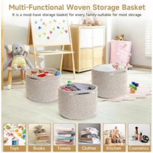 Alternative view of Cotton Kidi 9x7 Inch Pack of 3 Storage Basket For Clothes (Light Brown)
