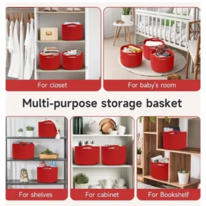 Alternative view of Cotton 9x7 Inch Pack of 3 Storage Basket For Clothes (Red)