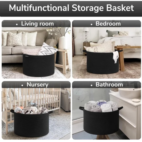 Cotton Basket 14x12 Inch Storage Basket For Clothes (Black) - Image 3