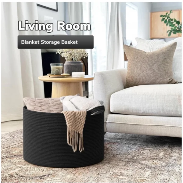 Cotton Basket 14x12 Inch Storage Basket For Clothes (Black) - Image 2