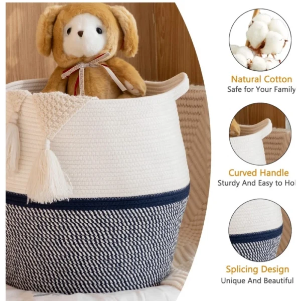 Cotton Matka 14x12 Inch Storage Basket For Clothes (Gray White) - Image 4