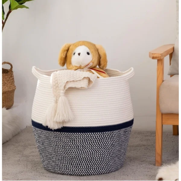 Cotton Matka 14x12 Inch Storage Basket For Clothes (Gray White) - Image 3