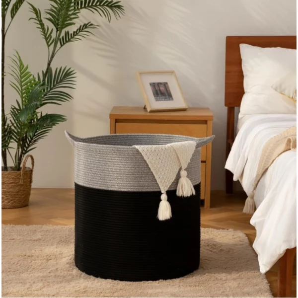 Cotton 12x14 Inch- 1 Pcs Storage Basket For Clothes (Gray-Black) - Image 3