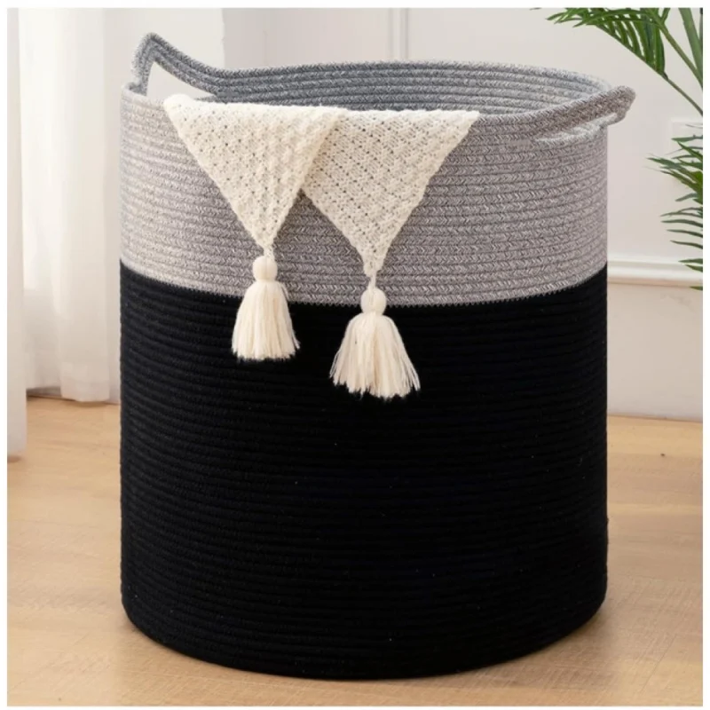 Alternative view of Cotton 12x14 Inch- 1 Pcs Storage Basket For Clothes (Gray-Black)