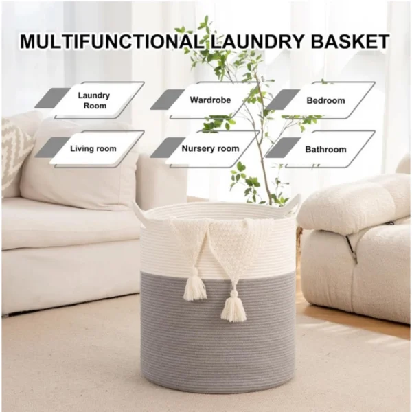 Cotton 12x14 Inch- 1 Pcs Storage Basket For Clothes (Gray-White) - Image 4